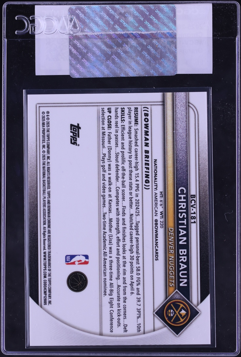 2025 Bowman Chrome Orange Geometric Refractor Christian Braun /25 #BCV-181 CGC AUTH