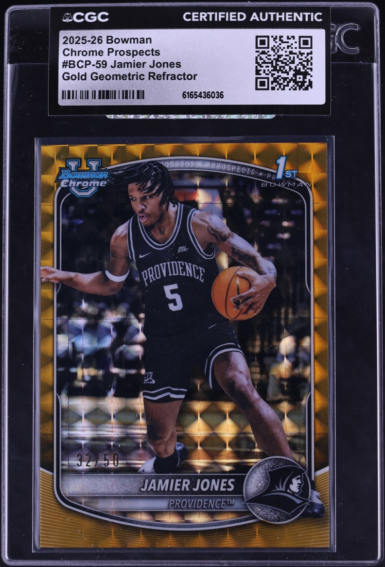 2025 Bowman Chrome University Gold Geometric Refractor Jamier Jones ROOKIE /50 #BCP-59 CGC AUTH
