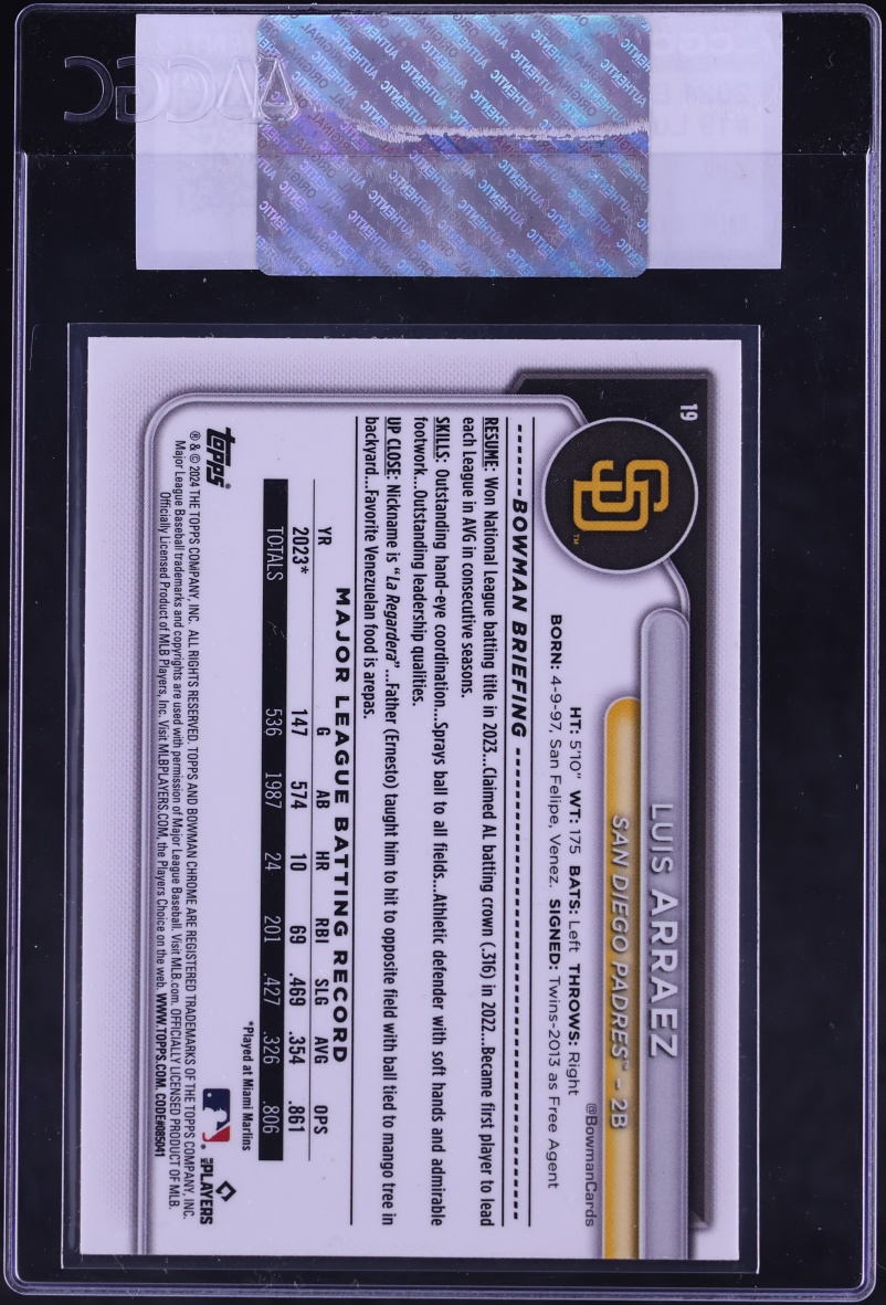 2024 Bowman Chrome Luis Arraez #19 CGC AUTH