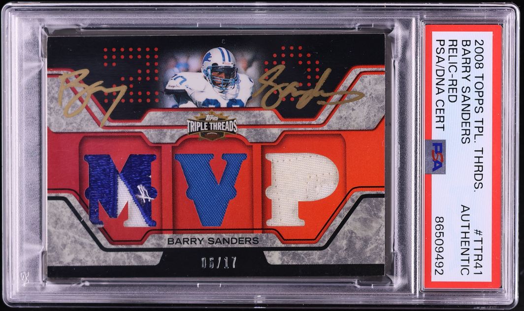 2008 Topps Triple Threads Red Barry Sanders PATCH AUTO /17 #TTR-41 PSA/DNA AUTH