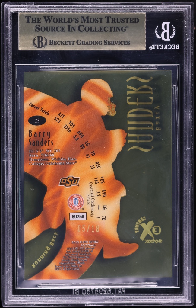 2013 Fleer Retro E-X Century Essential Credentials Future Barry Sanders /18 #25 BGS 9.5 GEM