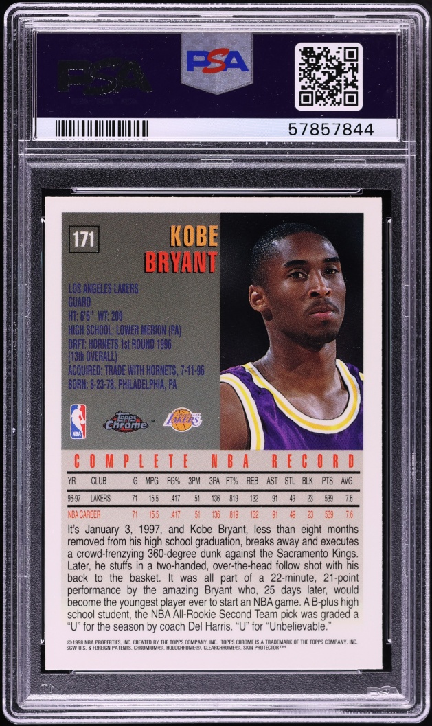 1997 Topps Chrome Kobe Bryant #171 PSA 8 NM-MT