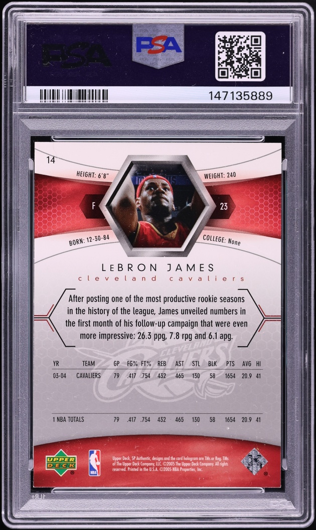 2004 SP Authentic LeBron James #14 PSA 7 NRMT