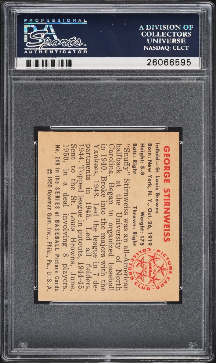 1950 Bowman George Stirnweiss #249 PSA 7 NRMT