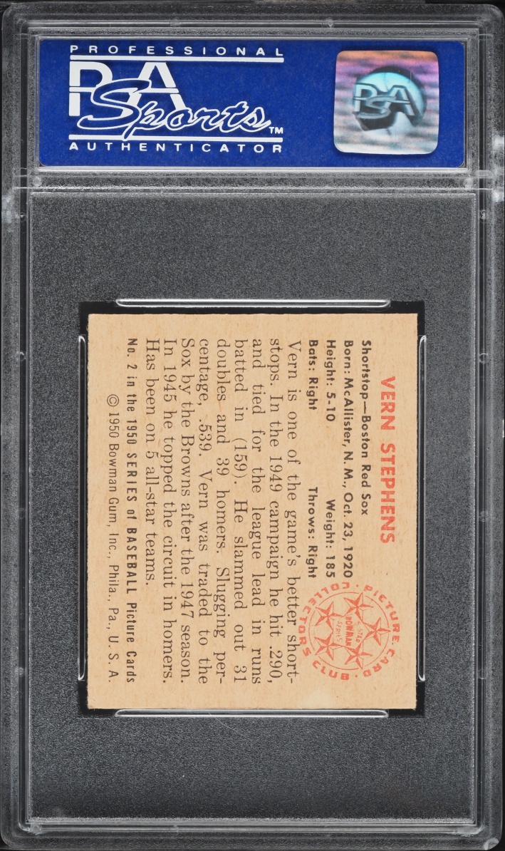 1950 Bowman Vern Stephens #2 PSA 7 NRMT
