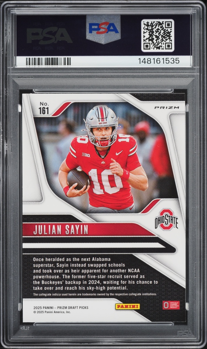 2025 Panini Prizm Draft Picks Silver Julian Sayin ROOKIE #161 PSA 10 GEM MINT
