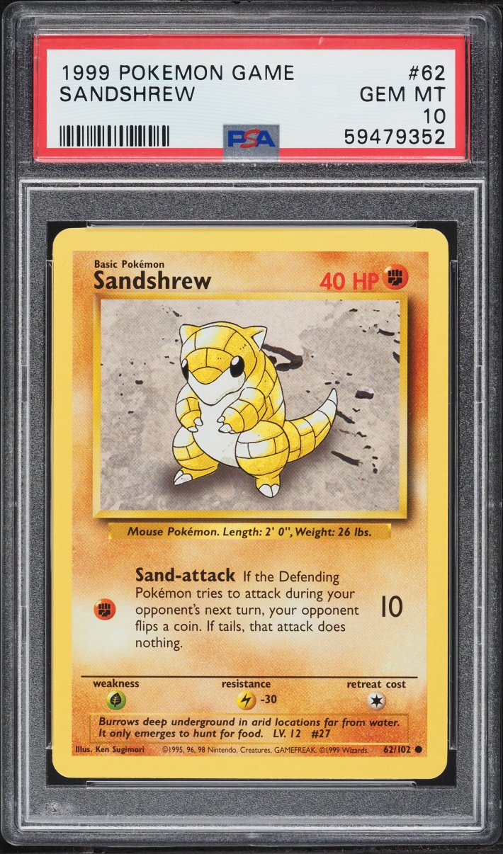 1999 Pokemon Base Set Sandshrew #62 PSA 10 GEM MINT