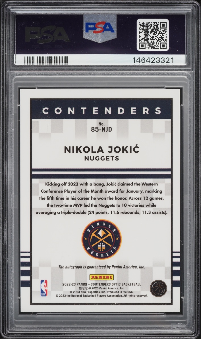 2022 Panini Contenders Optic '85 Tribute Nikola Jokic AUTO DNA 10 #85-NJD PSA AUTH