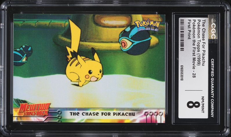 pokemon card pikachu first movie pokemon first movie pikachu card value Pokmon Card First Movie #48 Racing Cheek To Cheek Blue Logo 1st Print AGS Collectibles