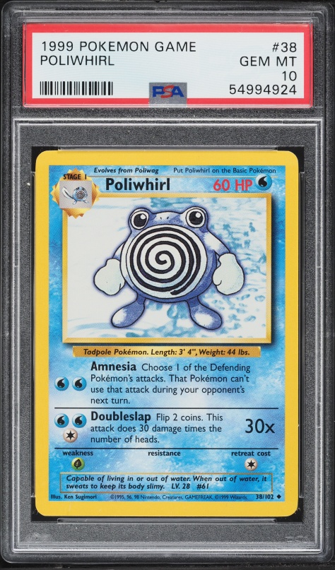 1999 Pokemon Base Set Shadowless 1st Edition Poliwhirl #38 PSA 8