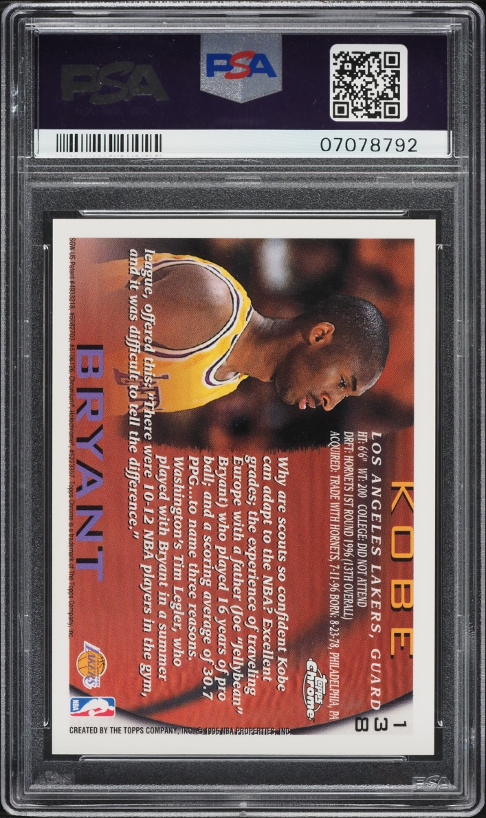 1996 Topps Chrome Kobe Bryant ROOKIE #138 PSA 9 MINT