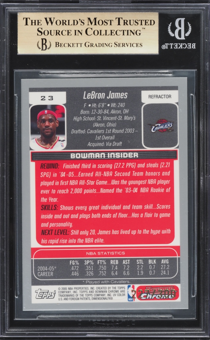 2005 Bowman Chrome Refractor LeBron James /300 #23 BGS 9.5 GEM MINT