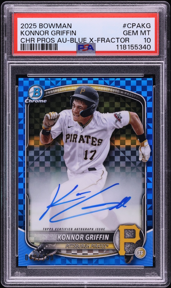 2025 Bowman Chrome Blue Xfractor Konnor Griffin PROSPECT AUTO /150 #CPA-KG PSA 10 GEM MINT