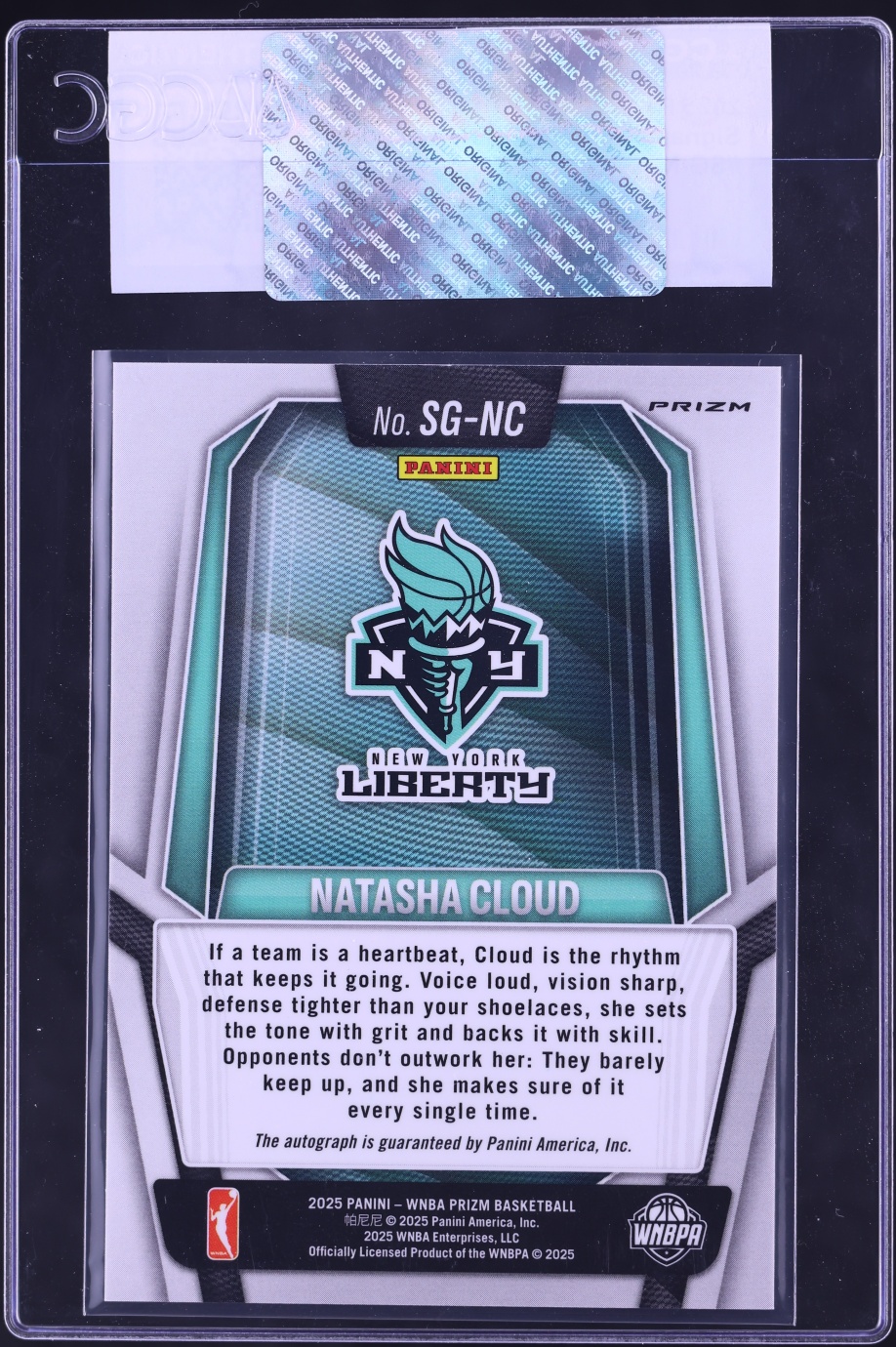2025 Panini Prizm WNBA Signatures Natasha Cloud AUTO #SG-NC CGC AUTH