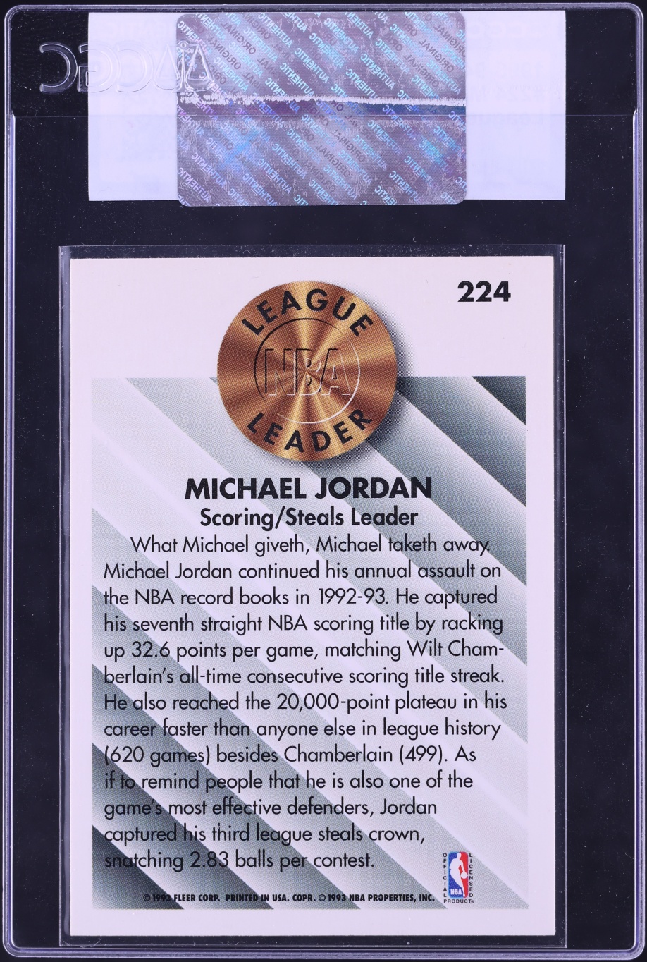 1993 Fleer League Leader Michael Jordan #224 CGC AUTH