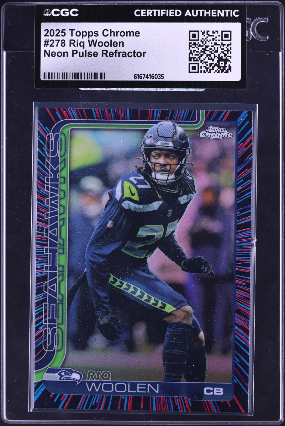 2025 Topps Chrome Neon Pulse Refractor Riq Woolen #278 CGC AUTH