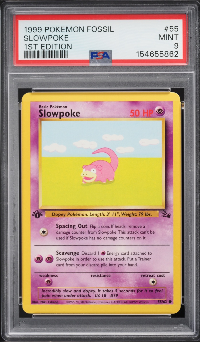 1999 Pokemon Fossil 1st Edition Slowpoke #55 PSA 9 MINT