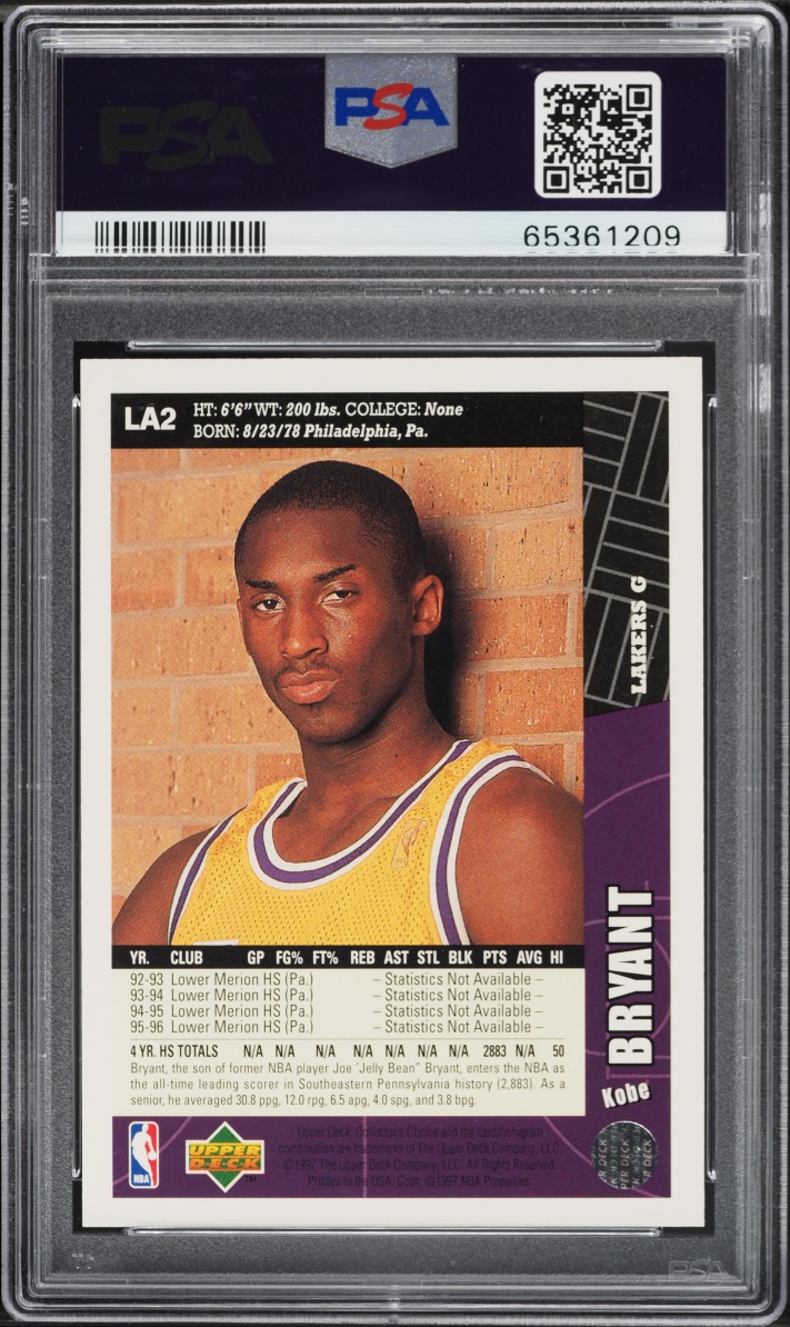 1996 Collector's Choice Lakers Team Set Kobe Bryant ROOKIE #LA2 PSA 10 GEM MINT