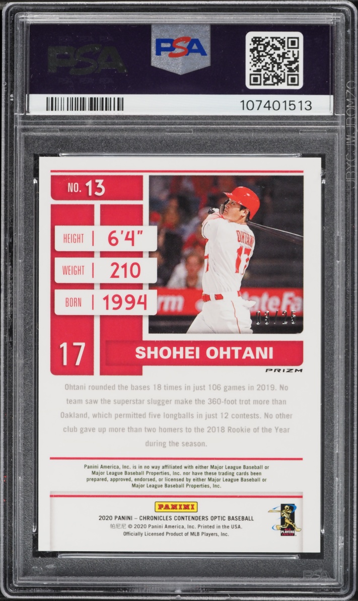 2020 Panini Chronicles Contenders Optic Cont.Optic-Pink Shohei Ohtani /25 #13 PSA 9 MINT