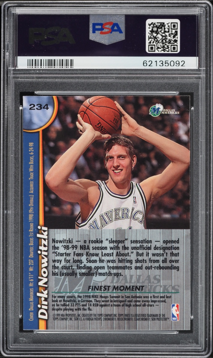 1998 Finest w/ Coating Dirk Nowitzki ROOKIE #234 PSA 9 MINT