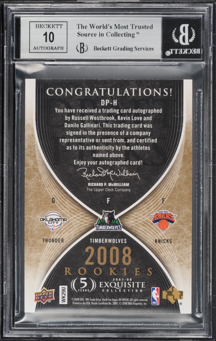 2007 Exquisite Collection Gallinari Love Westbrook ROOKIE AUTO /199 #DP-H BGS 8.5 NM-MT+