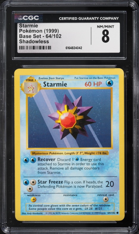 1999 Pokemon Base Set Shadowless Starmie #64 CGC 8 NM-MT
