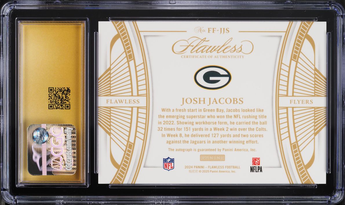 2025 Panini Flawless '24 Flyers Josh Jacobs AUTO /25 #FF-JJS CGC 10 PRISTINE