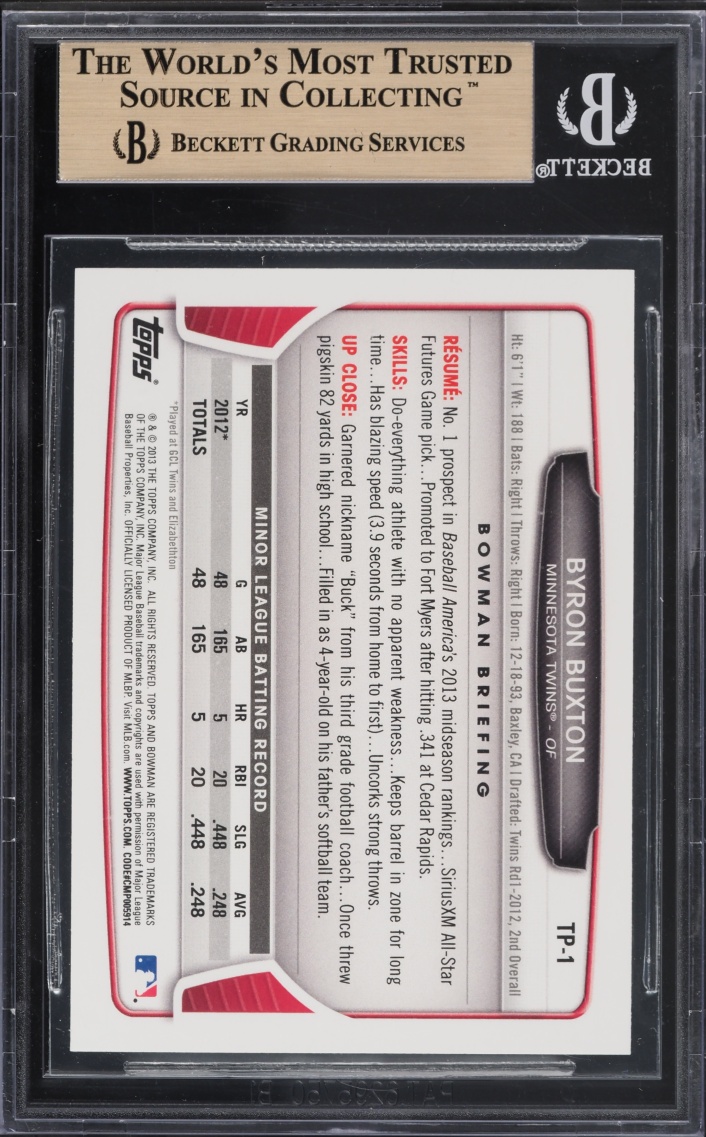 2013 Bowman Draft Byron Buxton PROSPECT #TP1 BGS 10 PRISTINE