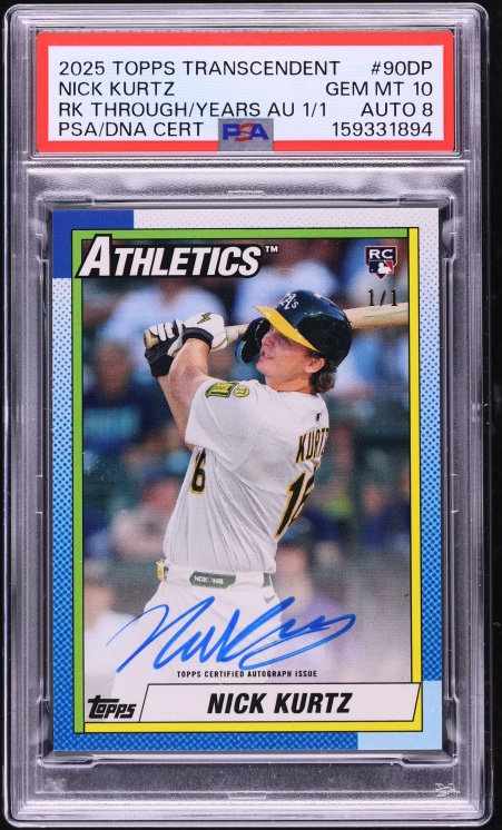 2025 Topps Transcendent Collection '25 Through The Years Nick Kurtz RC AUTO DNA 8 1/1 PSA 10