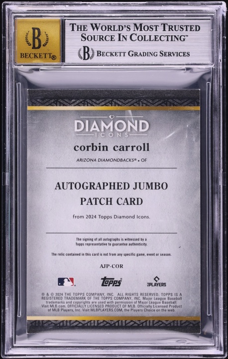 2024 Topps Diamond Icons Jumbo Black Corbin Carroll PATCH AUTO 10/10 #AJPCOR BGS 8 NM-MT