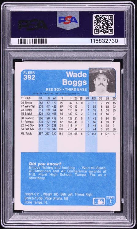 1984 Fleer Wade Boggs #392 PSA 10 GEM MINT
