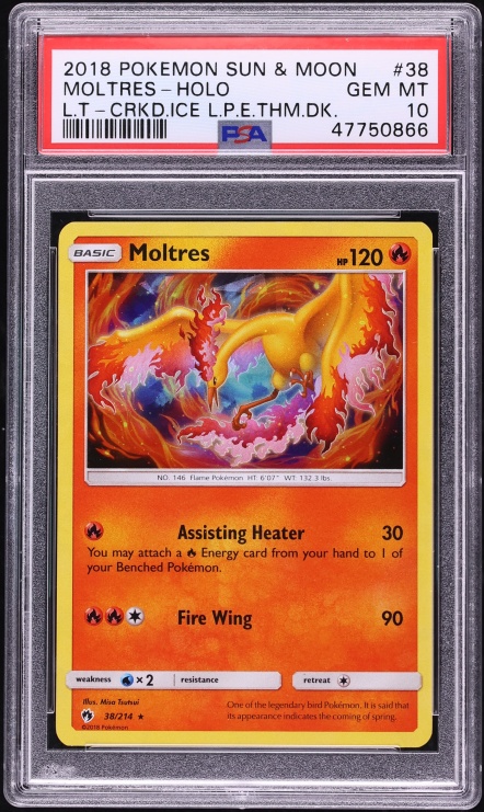 2018 Pokemon Sun & Moon Lost Thunder Cracked Ice Holo Moltres #38 PSA 10 GEM MINT