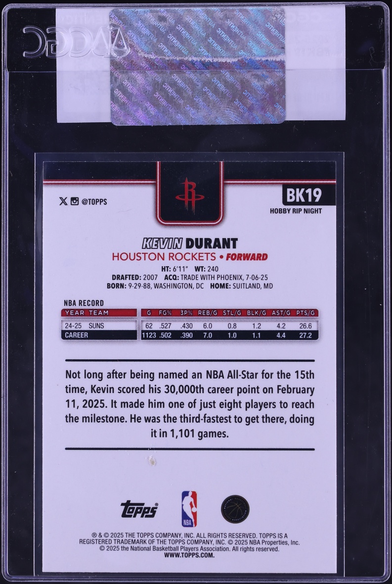 2025 Topps Hobby Rip Night Kevin Durant #BK19 CGC AUTH