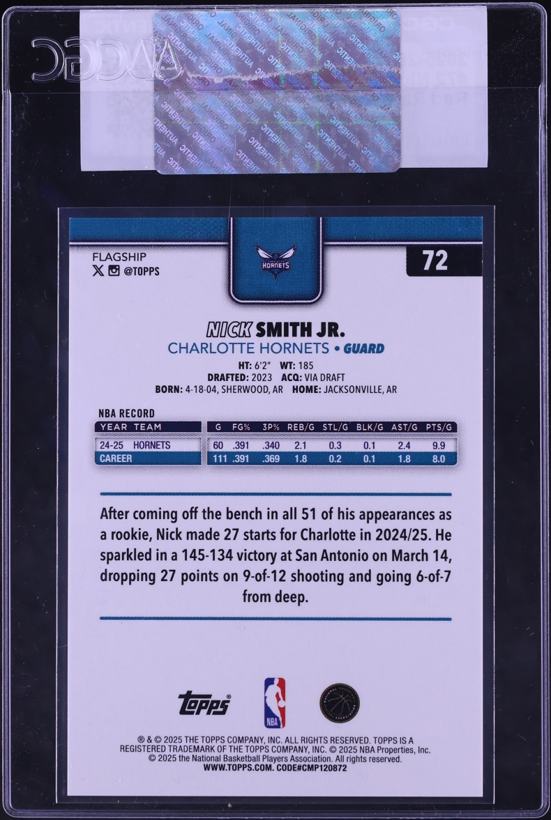 2025 Topps Red Rainbow Foil Nick Smith Jr. /5 #72 CGC AUTH