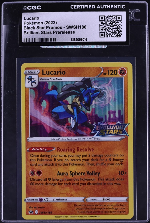 2022 Pokemon Sword & Shield Promo Brilliant Stars Prerelease Holo Lucario #SWSH186 CGC AUTH