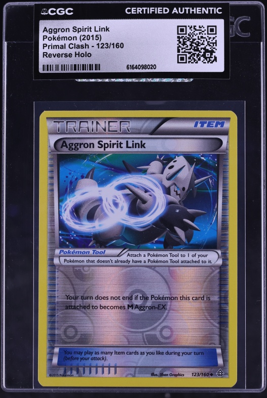 2015 Pokemon XY Primal Clash Reverse Holo Aggron Spirit Link #123 CGC AUTH