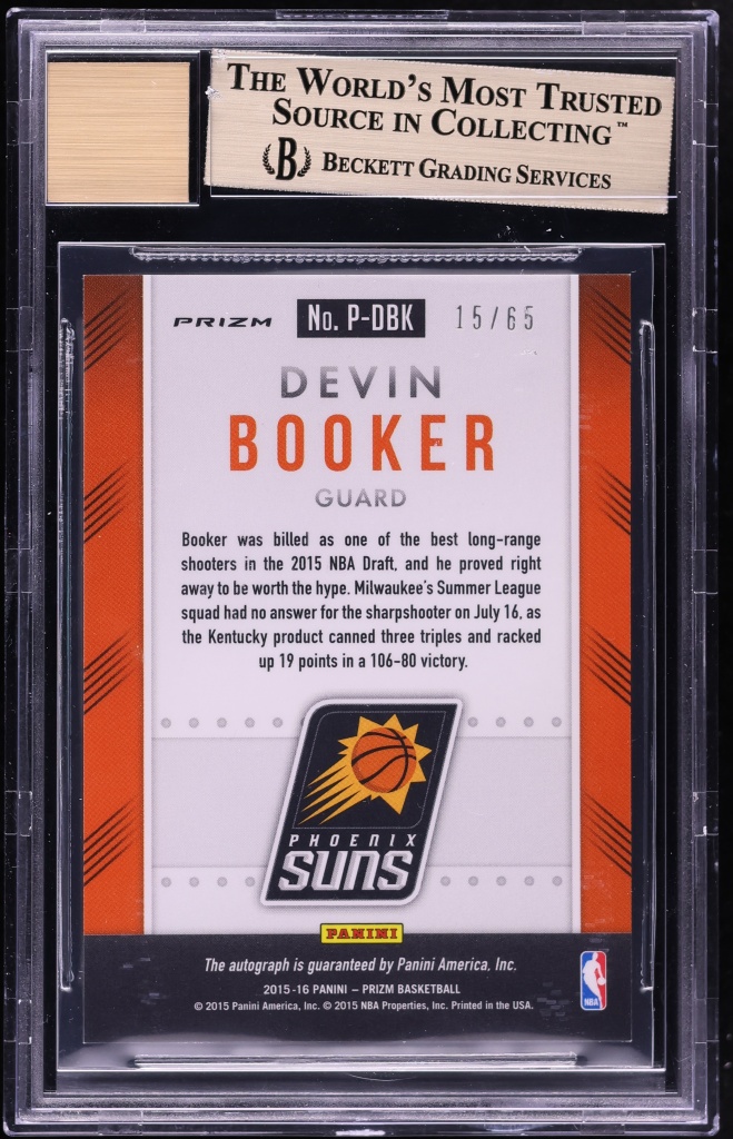 2015 Panini Prizm Orange Devin Booker ROOKIE AUTO /65 #88 BGS 9.5 GEM MINT