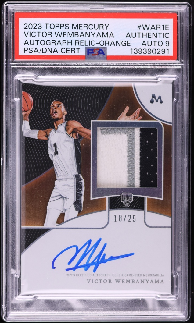 2023 Topps Mercury Orange Victor Wembanyama ROOKIE PATCH AUTO DNA 9 /25 #WAR1E PSA AUTH