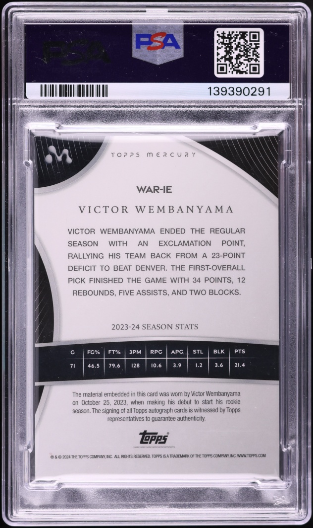 2023 Topps Mercury Orange Victor Wembanyama ROOKIE PATCH AUTO DNA 9 /25 #WAR1E PSA AUTH