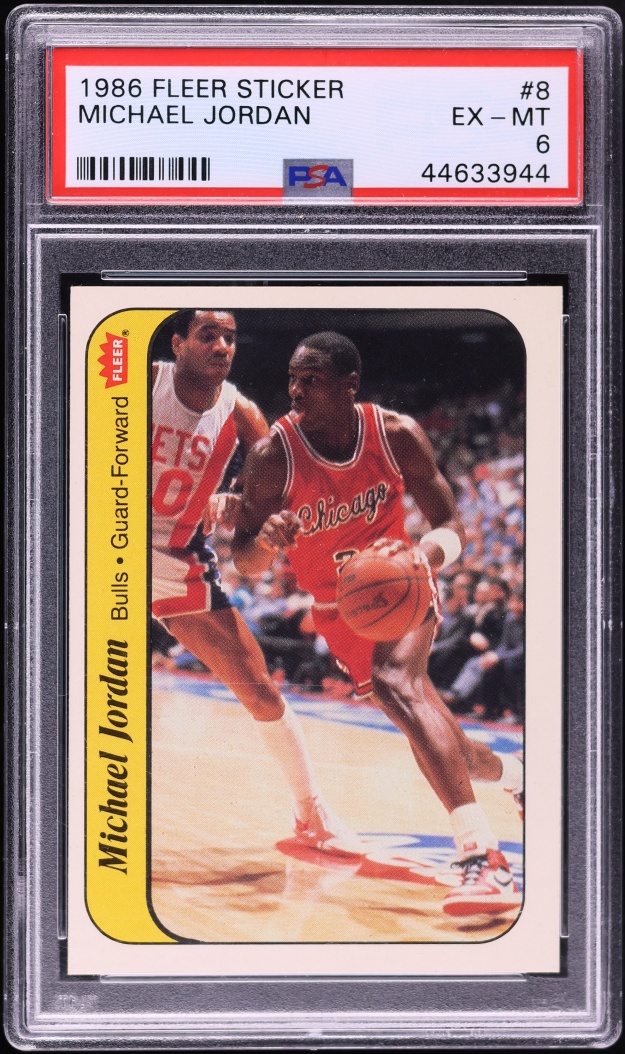 1986 Fleer Sticker Michael Jordan ROOKIE #8 PSA 6 EXMT