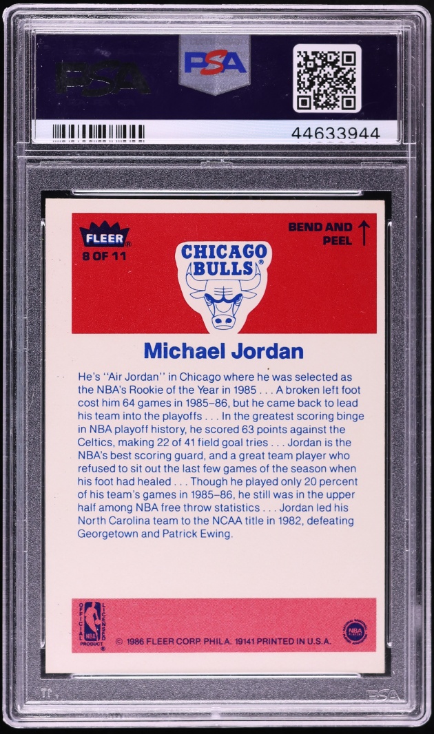 1986 Fleer Sticker Michael Jordan ROOKIE #8 PSA 6 EXMT