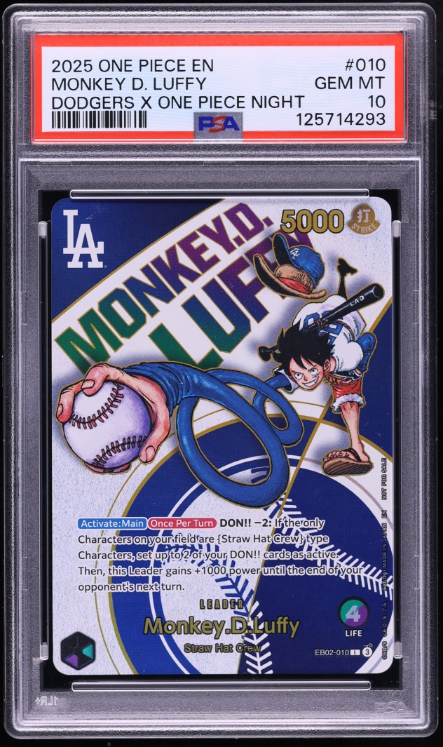 2025 One Piece Dodgers X Night Leader Monkey D. Luffy #EB02-010 PSA 10 GEM MINT