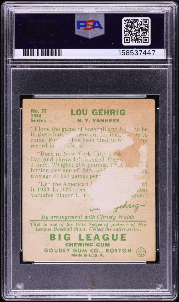 1934 Goudey Lou Gehrig #37 PSA 1 PR