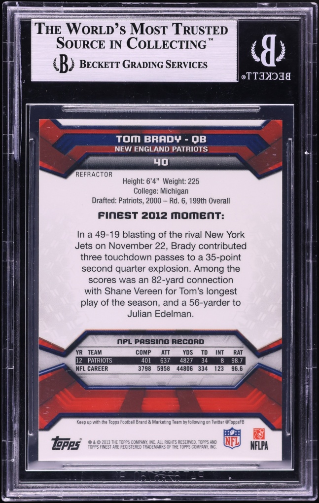 2013 Finest Blue Refractor Tom Brady /99 #40 BGS 9 MINT