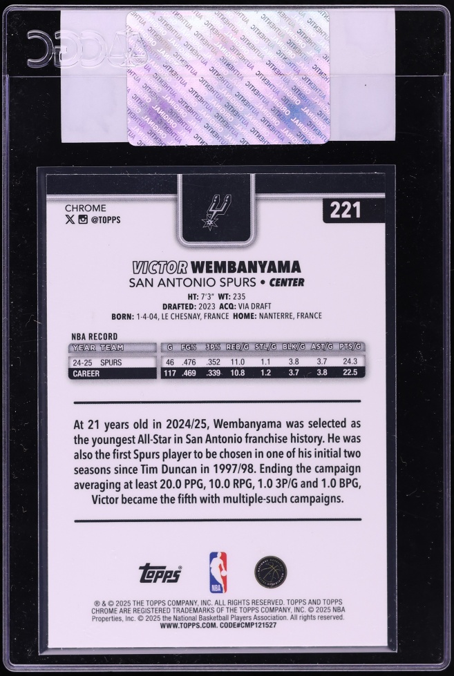 2025 Topps Chrome Victor Wembanyama #221 CGC AUTH