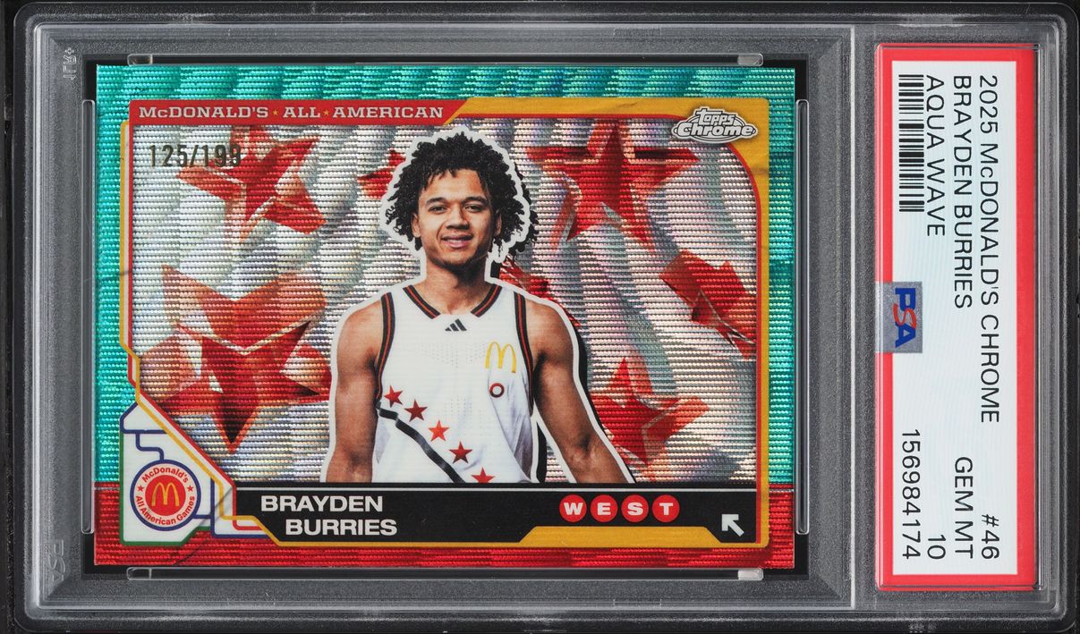 2025 Topps Chrome McDonald's All American Aqua Wave Brayden Burries ROOKIE /198 #46 PSA 10 GEM