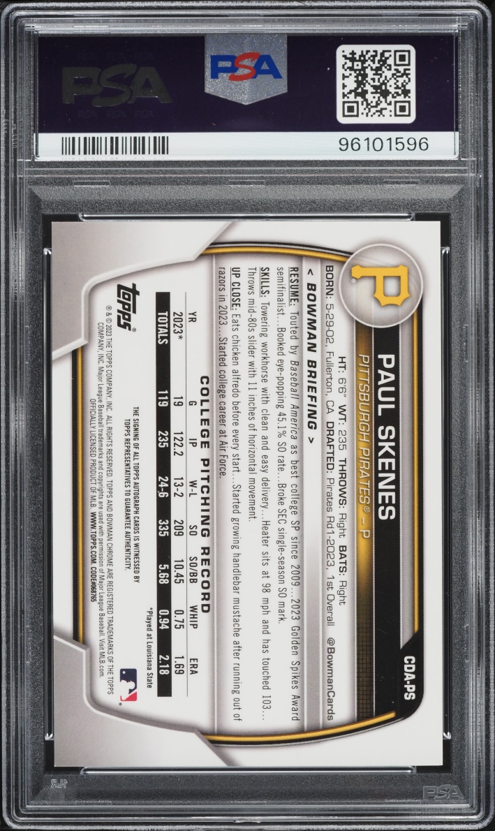 2023 Bowman Chrome Draft Paul Skenes PROSPECT AUTO #CDA-PS PSA 10 GEM MINT