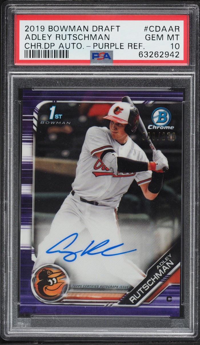 2019 Bowman Chrome Draft Purple Refractor Adley Rutschman PROSPECT AUTO /250 #CDA-AR PSA 10 GEM
