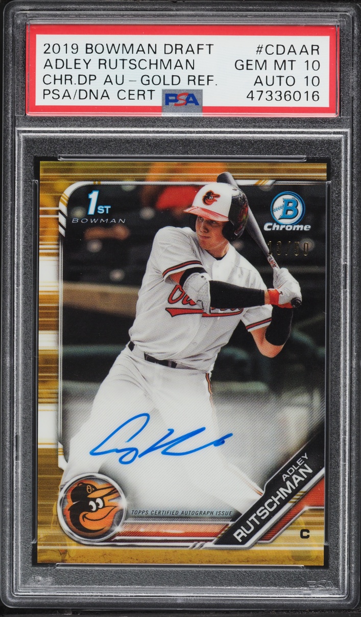 2019 Bowman Chrome Draft Gold Refractor Adley Rutschman PROSPECT AUTO DNA 10 /50 #CDA-AR PSA 10