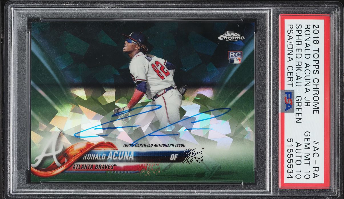 2018 Topps Chrome Sapphire Edition Green Ronald Acuna ROOKIE AUTO DNA 10 /50 #AC-RA PSA 10 GEM